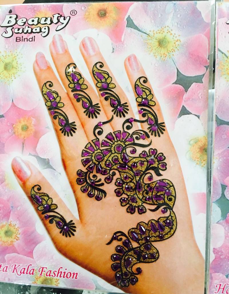 4 Cards Silver Purple Shimmer Mehndi Hand Sticker Tattoo ETHNIC INDIA