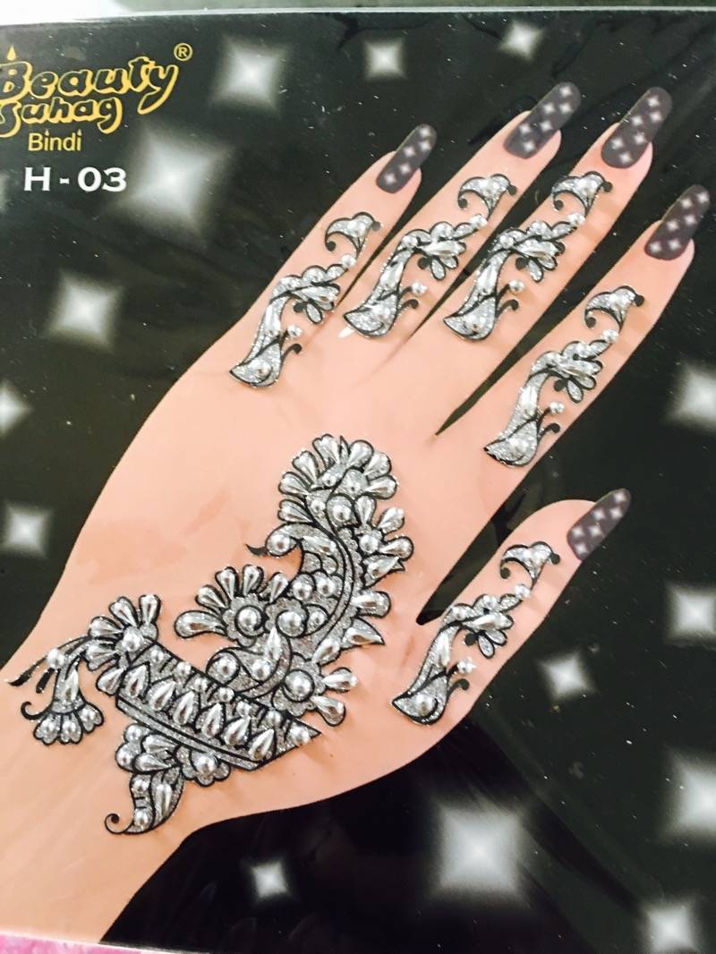 4 Cards Silver Purple Shimmer Mehndi Hand Sticker Tattoo