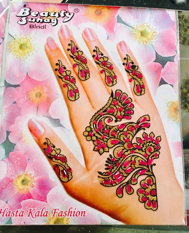 4 Cards Silver Maroon Shimmer Mehndi Hand Sticker Tattoo