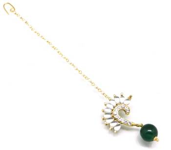 Unique Shaped Maang Tikka Decorated With Kundan And Crystal 2