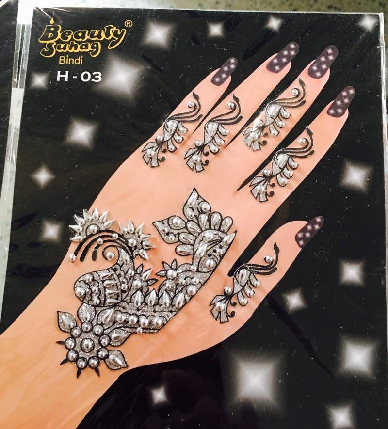4 Cards Silver Maroon Shimmer Mehndi Hand Sticker Tattoo