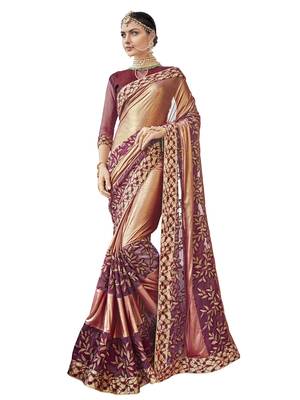 Maroon embroidered pure fancy fabric saree with blouse 1