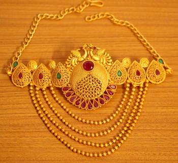 Multicolour Peacock Polki Matt Gold Finish Bajuband 1