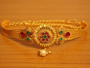 Multicolour Gold Look Polki Paisley Bajuband 1
