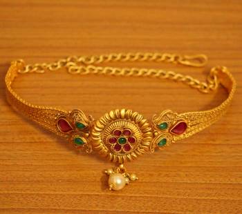 Multicolour Gold Look Polki Paisley Bajuband 2