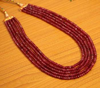 Ruby Semi Precious Stone 5 Line Beaded Necklace 2