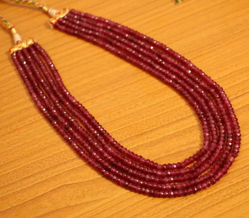 Ruby Semi Precious Stone 5 Line Beaded Necklace