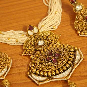 Kundan Polki Gold Look Antique Fine Necklace Set 2