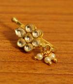 Kundan & Pearl Flower Pattern Polki Marathi Nose Ring
