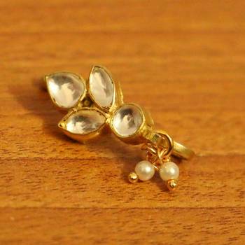 Leaf Pattern Uncut Kundan polki  Marathi Nose Ring 1
