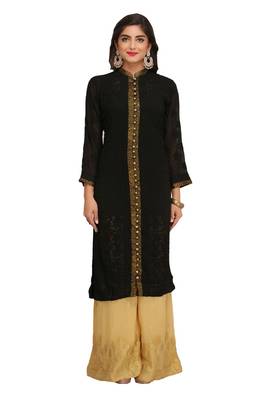 Black Embroidered Faux Georgette Chikankari Kurti 1