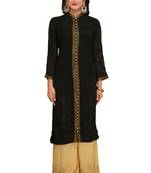 Black Embroidered Faux Georgette Chikankari Kurti
