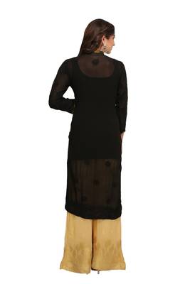 Black Embroidered Faux Georgette Chikankari Kurti 2