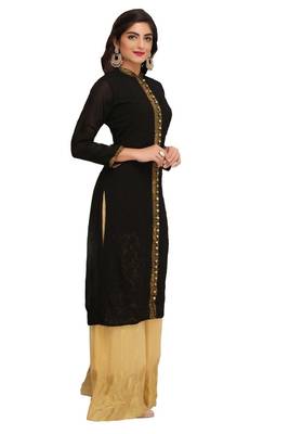 Black Embroidered Faux Georgette Chikankari Kurti 3