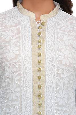 Blue Embroidered Faux Georgette Chikankari Kurti 5