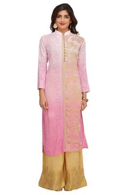 Pink Embroidered Faux Georgette Chikankari Kurti  1