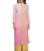 Pink Embroidered Faux Georgette Chikankari Kurti 