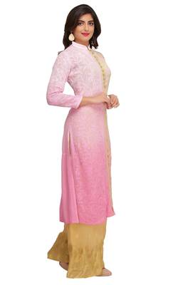 Pink Embroidered Faux Georgette Chikankari Kurti  3