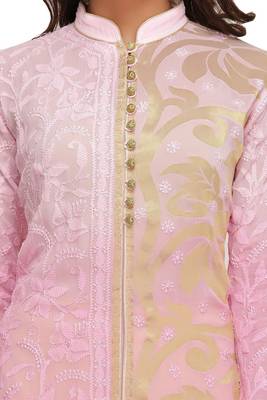 Pink Embroidered Faux Georgette Chikankari Kurti  4