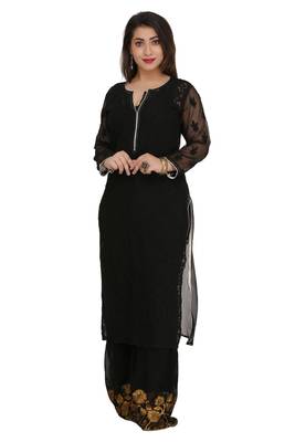 Black Embroidered Faux Georgette Chikankari Kurti 1