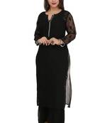Black Embroidered Faux Georgette Chikankari Kurti