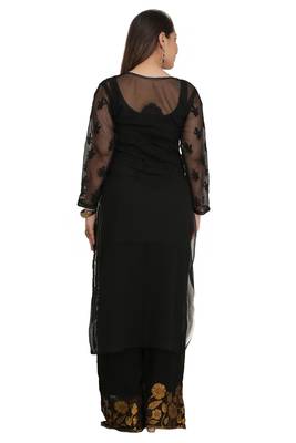 Black Embroidered Faux Georgette Chikankari Kurti 2