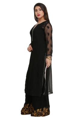 Black Embroidered Faux Georgette Chikankari Kurti 3