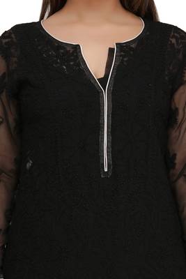 Black Embroidered Faux Georgette Chikankari Kurti 4