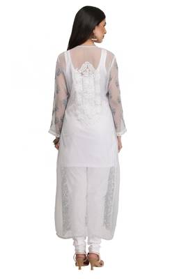 Grey Embroidered Faux Georgette Chikankari Kurti 2