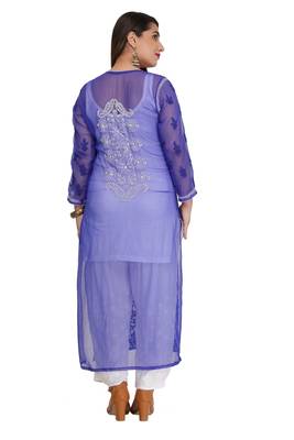 Blue Embroidered Faux Georgette Chikankari Kurti 2