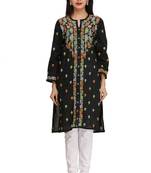 Black Embroidered Cotton Chikankari Kurti 