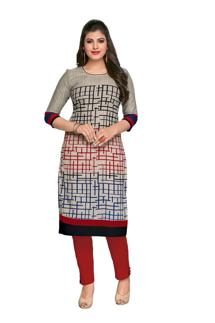 Grey printed cotton cotton-kurtis