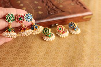 Beautiful Pearl Kemp Temple Jhumkka Combo Se  2