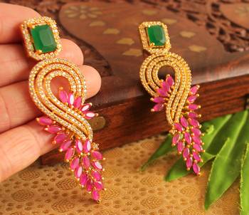 Awesome Gold Plated Semiprecious Ruby Emerald Party Wear Studs 1