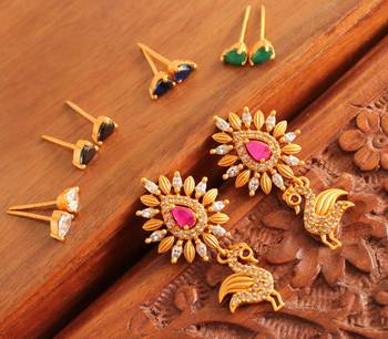 Awesome Matte Finish Ruby Cz Peacock Colour Changeable Studs 1