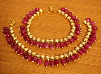 Kundan Meenakari Ruby Wedding Anklets 1