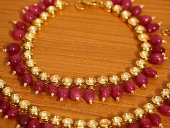 Kundan Meenakari Ruby Wedding Anklets 2