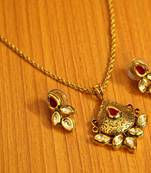 Ruby Antique Gold Look Kundan Meenakari Pendant Set