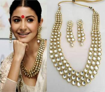 Designer Traditional White Diamond Long Necklace Set  1