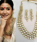 Designer Traditional White Diamond Long Necklace Set 