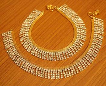 Gold Plated Zircon Studded Party Wear Anklets 1