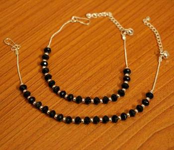 Silver Plated Black Bead Anklets 1