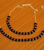 Silver Plated Black Bead Anklets