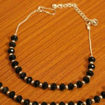 Silver Plated Black Bead Anklets 2