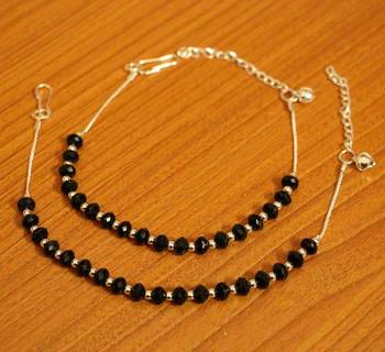 Silver Plated Black Bead Anklets 3