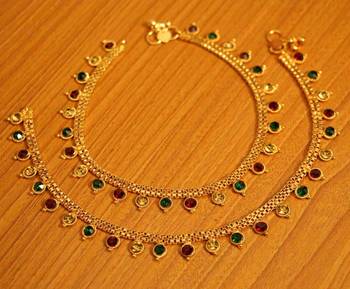Multicolour Gold Plated Zircon Studded Anklets 1