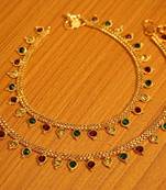 Multicolour Gold Plated Zircon Studded Anklets