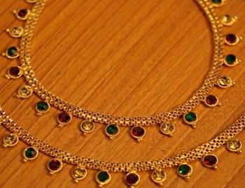 Multicolour Gold Plated Zircon Studded Anklets 2