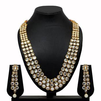 Designer Traditional White Diamond Long Necklace Set  3