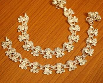 Silver Plated Zircon Studded Silver Look Anklets 1